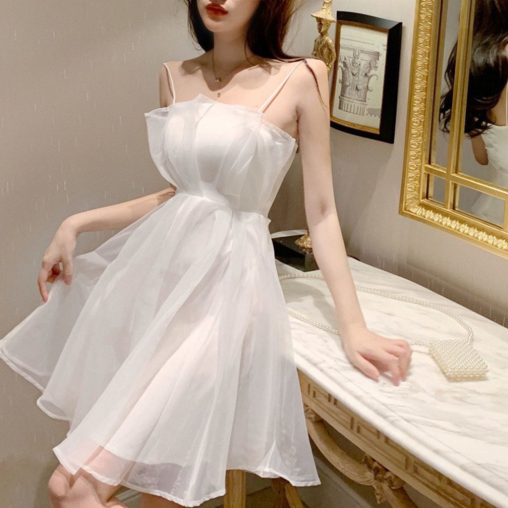 Váy voan xếp li 2 lớp bánh bèo có sẵn đệm ngực, váy cúp ngực tiểu thư | BigBuy360 - bigbuy360.vn