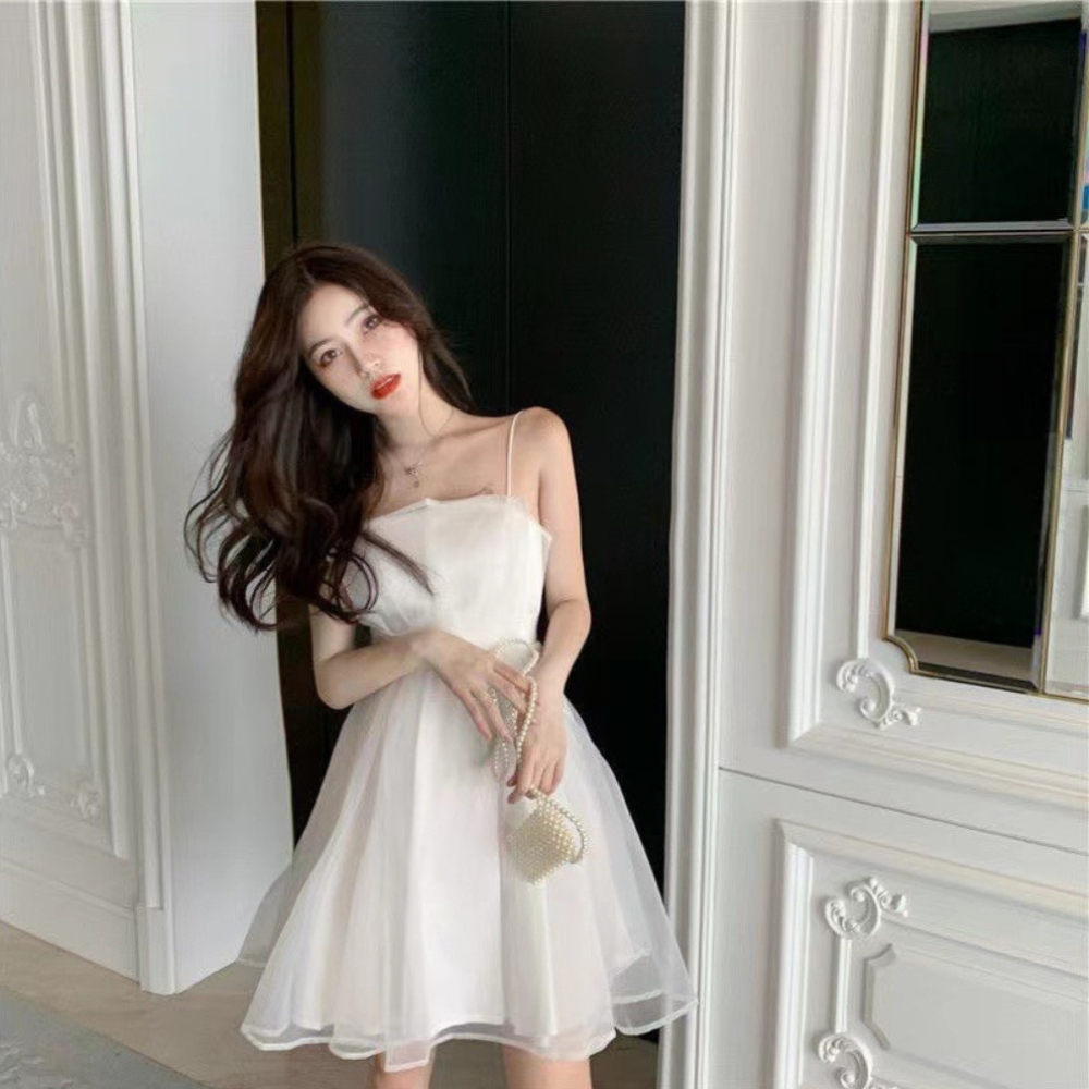 Váy voan xếp li 2 lớp bánh bèo có sẵn đệm ngực, váy cúp ngực tiểu thư | BigBuy360 - bigbuy360.vn