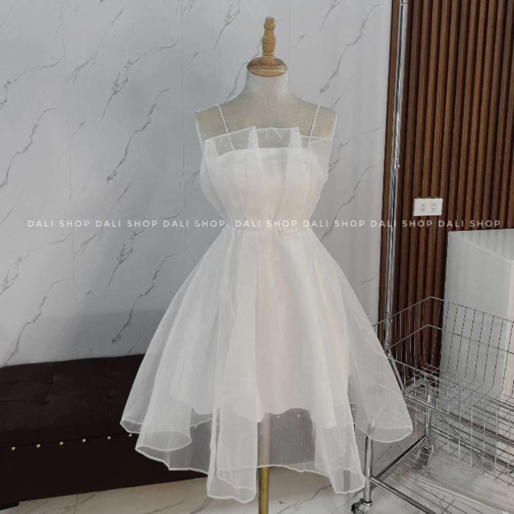 Váy voan xếp li 2 lớp bánh bèo có sẵn đệm ngực, váy cúp ngực tiểu thư | BigBuy360 - bigbuy360.vn