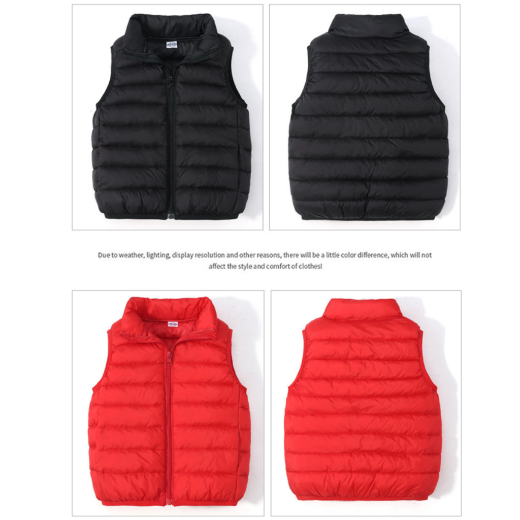 Áo khoác Gile không mũ có túi siêu mềm mại, Áo gile siêu nhẹ trần bông cho bé từ 4-13 tuổi