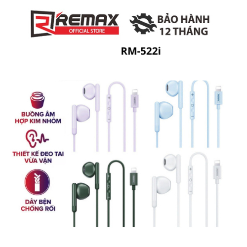 Tai nghe nhét tai Remax RM-522i tích hợp mic đàm thoại livestream cổng Lightning