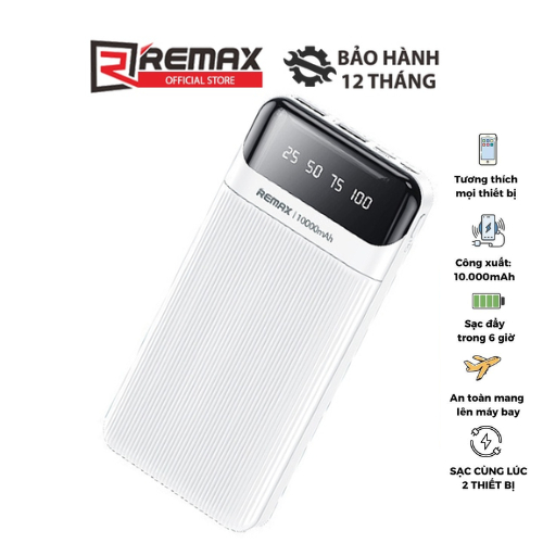 Pin Dự Phòng Remax RPP-93 10000mAh 2 cổng USB max 2.0A tích hợp đèn LED và 3 cáp sạc cổng Type C, iPH, Micro USB