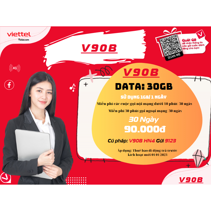 SIM 4G Viettel V90B truy cập mạng nhanh thả ga nghe gọi