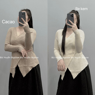 Áo len dài tay cổ tim vạt chéo bigsize