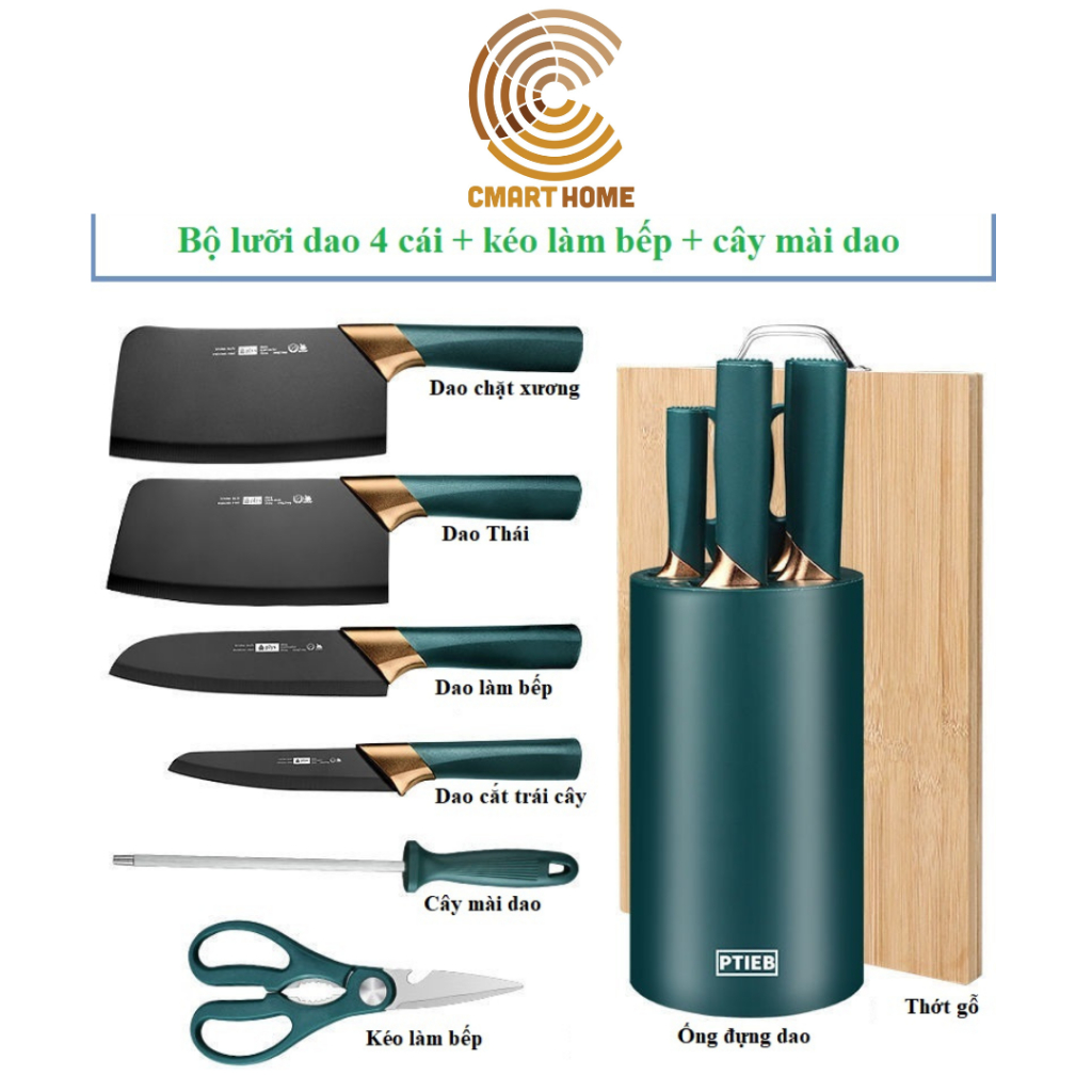 Bộ Dao 6 Món Cmart Home, Hàng Japan Thép Không Gỉ Chắc Chắn Bao Gồm Cả Hộp Đựng Dao Và Thớt Gỗ Kèm Theo