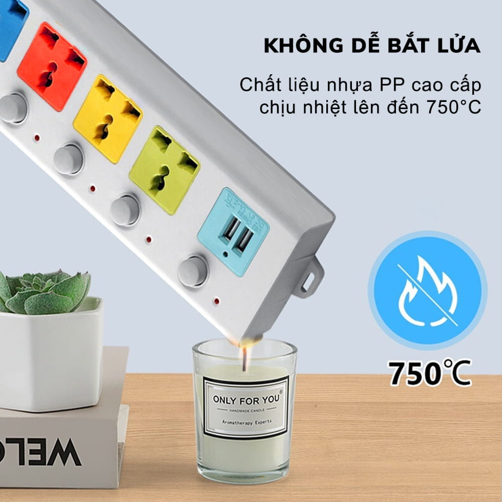 Ổ Cắm Điện USB Cao Cấp Chống Giật 2 Cổng Cắm USB Công Suất 2500W Có Chốt An Toàn Dây 5m Tiện Dụng Bảo Hành 12 Tháng