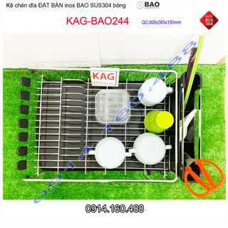 Kệ úp chén dĩa đa năng Inox Bảo KAG-BAO244, kệ chén bát đặt bàn 60cm có khay hứng nước giắt dao muỗng đũa