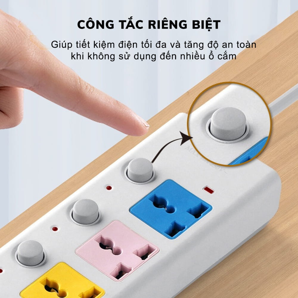 Ổ Cắm Điện USB Đa Năng Cao Cấp Chống Giật 2 Cổng Cắm USB Công Suất 2500W, Có Chốt An Toàn Dây 5m Tiện Dụng
