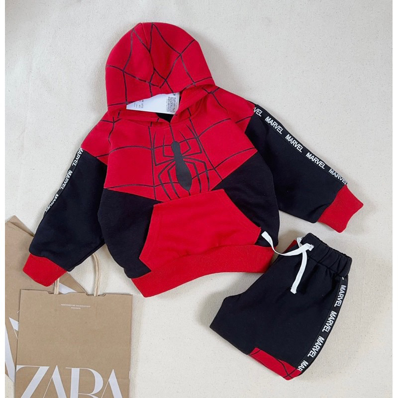 Bộ hoodie nhện đỏ đen cho bé trai
