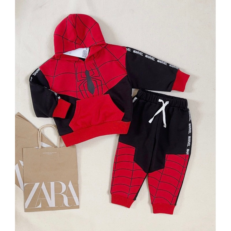 Bộ hoodie nhện đỏ đen cho bé trai