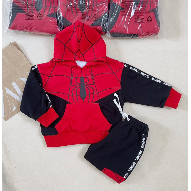 Bộ hoodie nhện đỏ đen cho bé trai