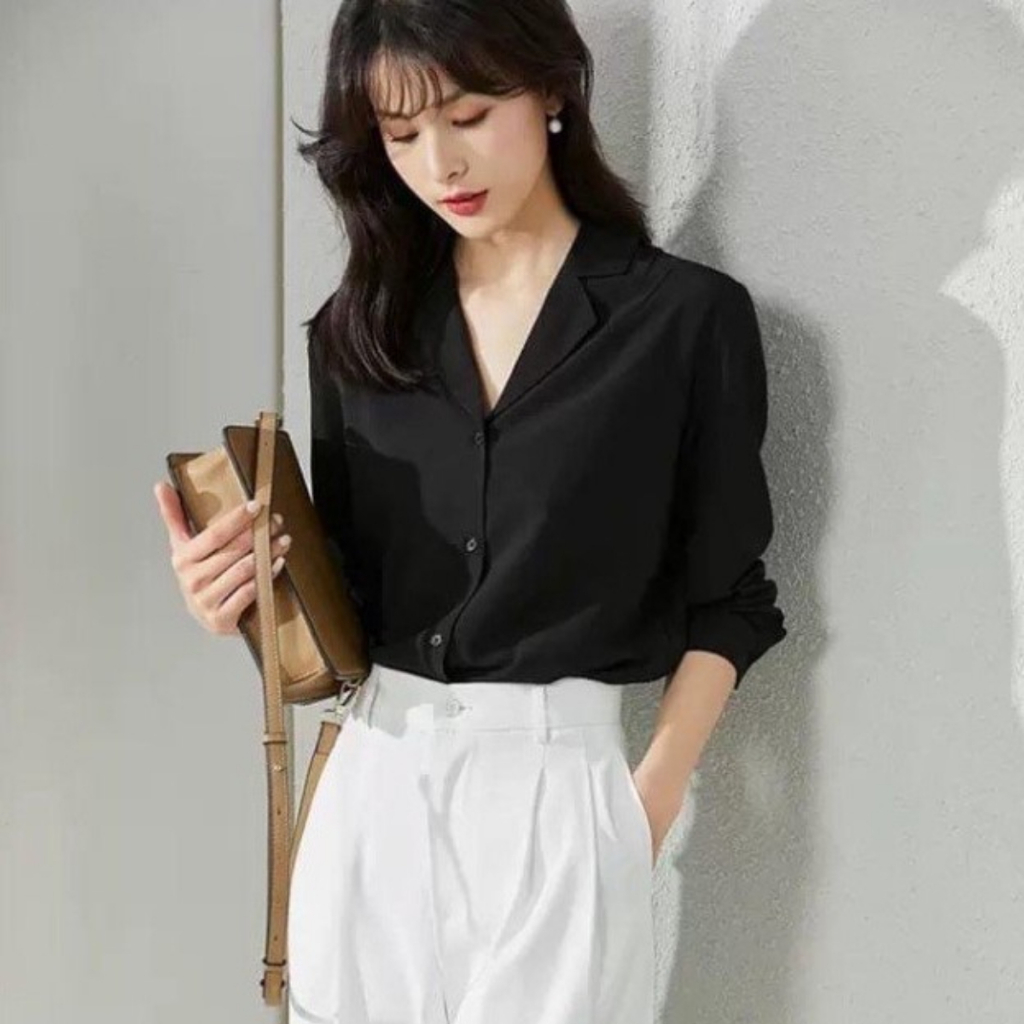 Áo Sơ Mi Nữ Tay Dài Cổ Vest Đơn Giản Thanh Lịch S7221