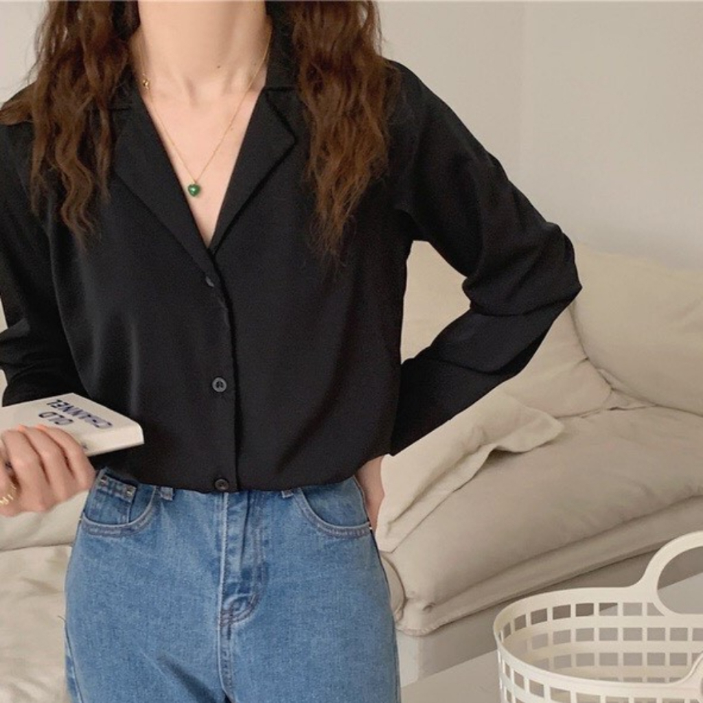 Áo Sơ Mi Nữ Tay Dài Cổ Vest Đơn Giản Thanh Lịch S7221