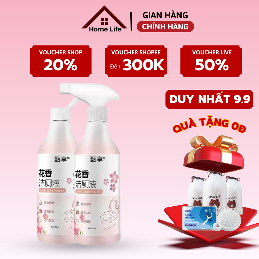 Chai xịt tẩy rửa bồn cầu nước hương hoa anh đào, nhà vệ sinh đa năng siêu sạch khử khuẩn 500ml
