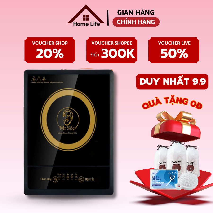 Bếp Từ Đơn MR. SỐC Cao Cấp 2000W Tự Ngắt, Mặt Kính Cường Lực, Nhiều Chế Độ Nấu, Màn Hình Cảm Ứng Công _MR222