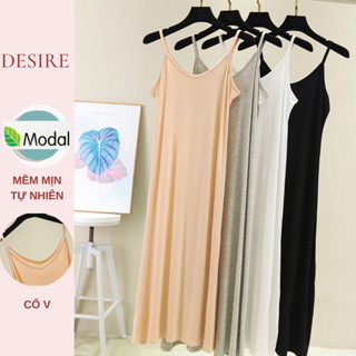 Váy hai dây mặc lót cổ V thun Modal (gỗ sồi) mềm mịn  đầm hai dây mặc lót dáng ôm BTM-1009
