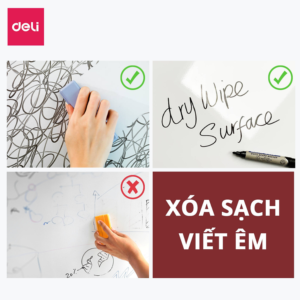 Bảng Từ Trắng Viết Bút Lông Deli Bảng Mica Nam Châm, Có Khay Đựng Lau Bảng, Thiết Bị Dạy Học, Văn Phòng 120x90 cm