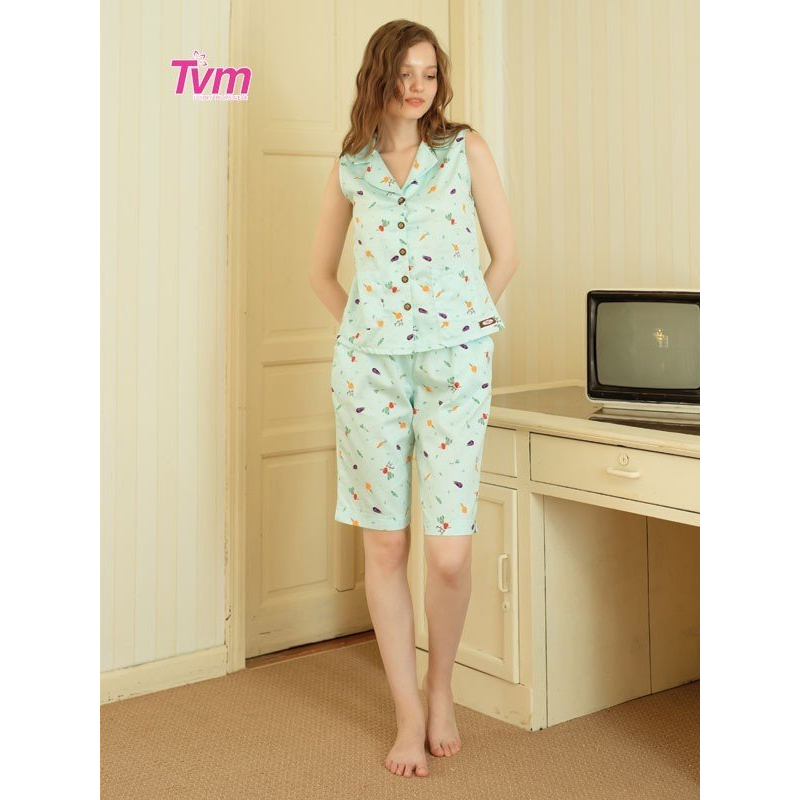 Bộ lửng nữ sát nách B632 Tvm Luxury Homewear, chất liệu kate cotton
