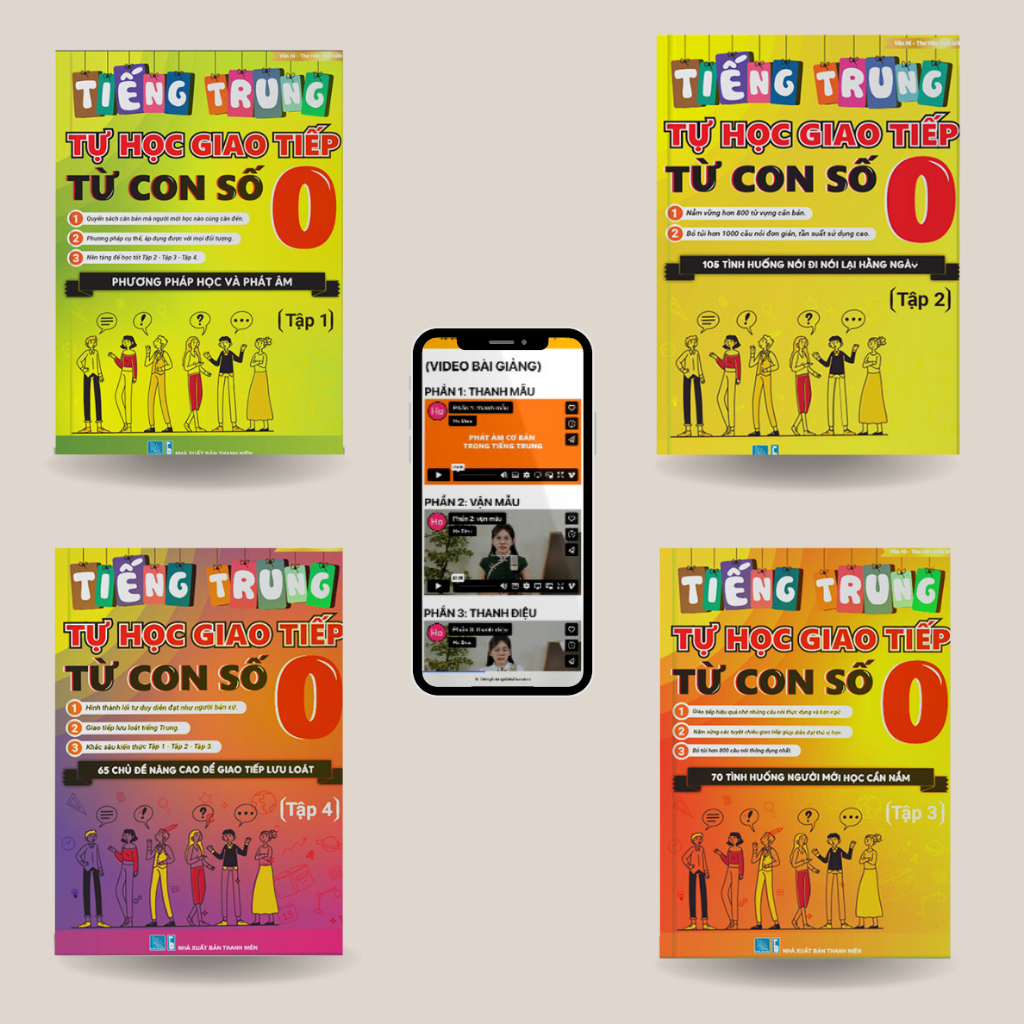 Combo Sách Tự học tiếng Trung giao tiếp từ con số 0 tập 1234 (kèm video hướng dẫn chi tiết)