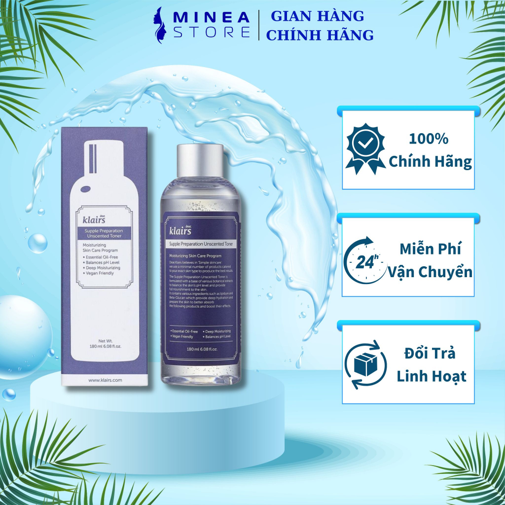 Nước hoa hồng không mùi Klairs Supple Preparation Unscented Toner dưỡng ẩm cân bằng da 180ml - Minea Store