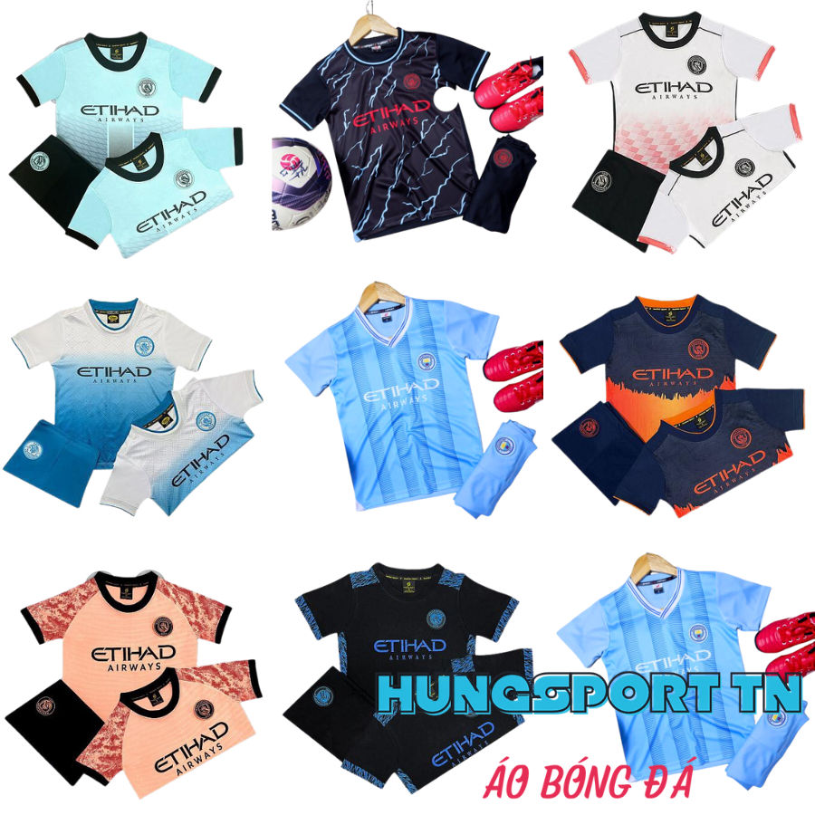 Man City trẻ em, quần áo bóng đá trẻ em, đồ đá banh trẻ em, siêu dễ thương, thun lạnh cao cấp không nhăn HUNGSPORT TN