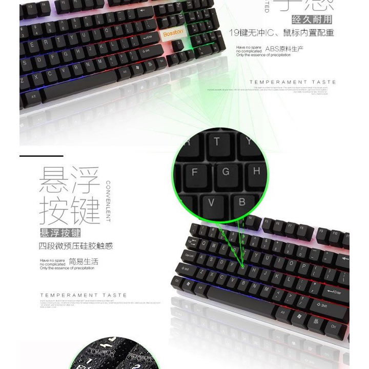 Combo bàn phím và chuột giả cơ Boston 8310 Đèn LED đa màu