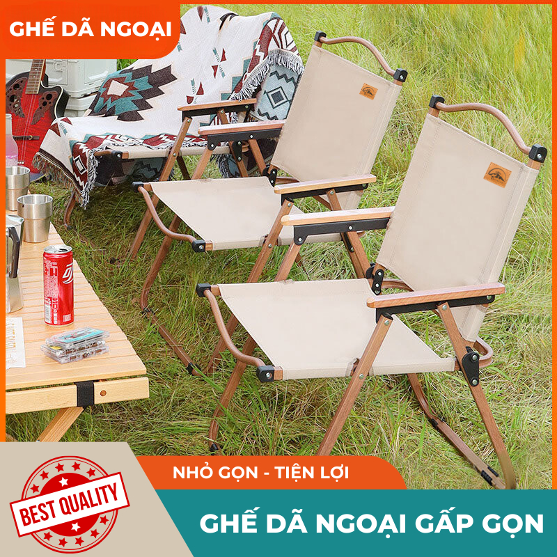 Ghế Gấp Gọn Dã Ngoại Có Tựa Lưng, Ghế Cắm Trại Camping, Khung Nhôm Tay Cầm Gỗ Bên Bỉ Thương Hiệu Cao Cấp Tmountain[GCC2]