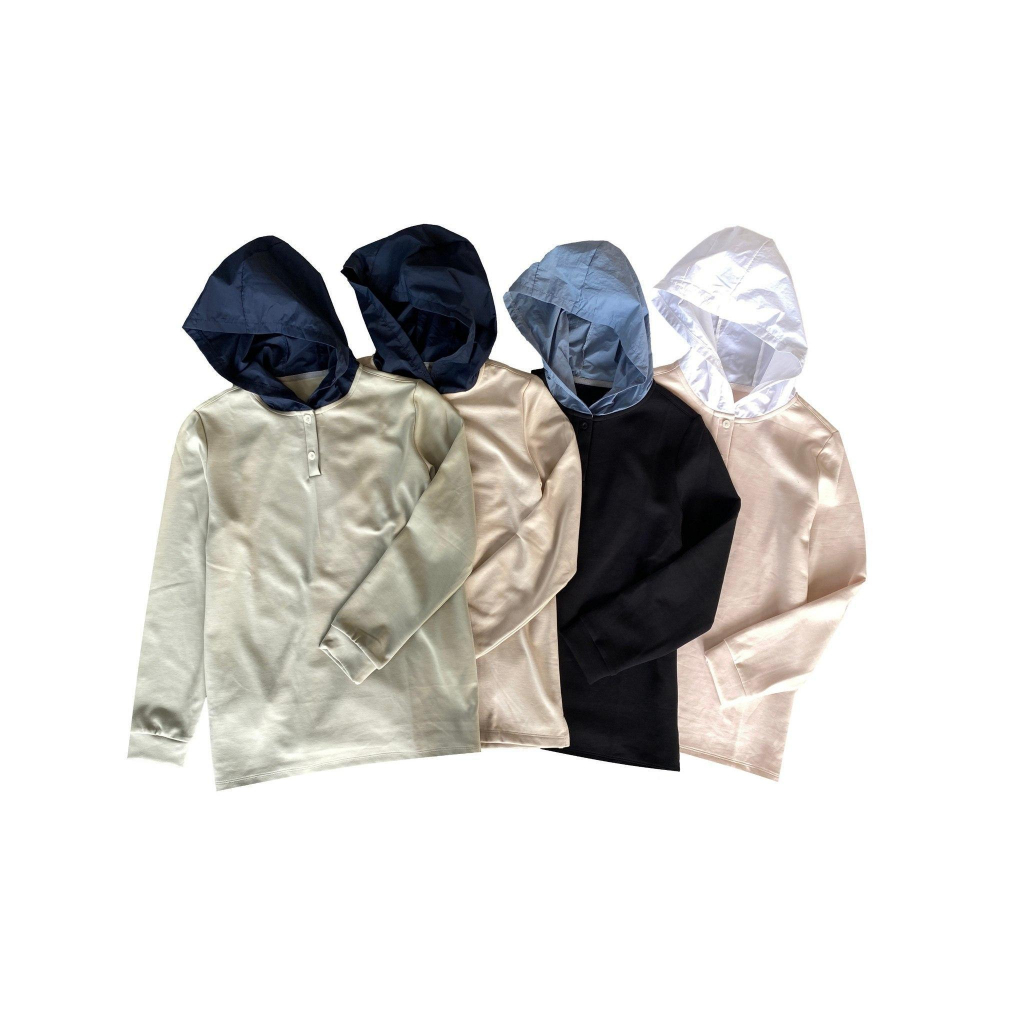 Hoodie Pullover Henley xuất Hàn dành cho Nữ. Chất vải thun mềm mịn, co giãn và chắc chắn.