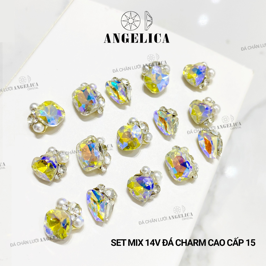 Set 28 viên đá khối mix sẵn nails charm đá cao cấp chụm sẵn đính móng ANGELICA SMDC28v