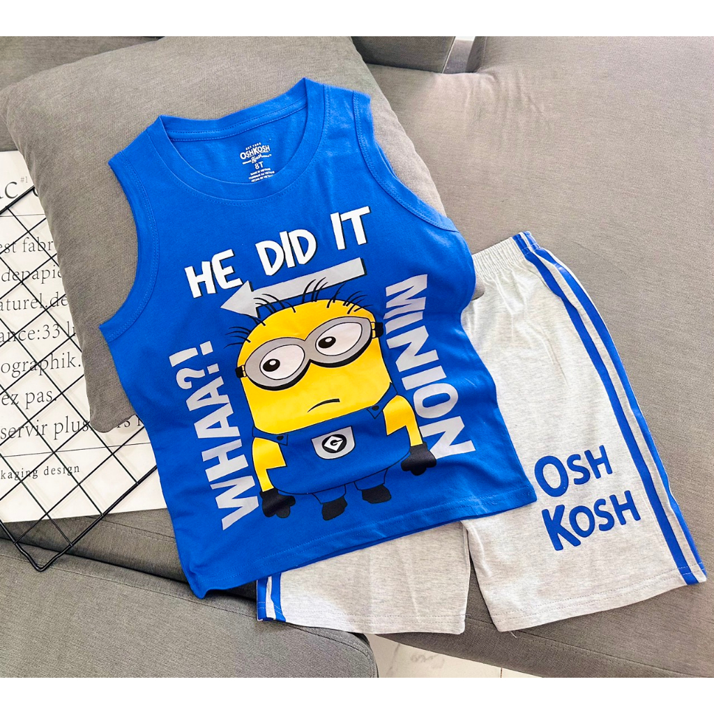 Bộ ba lỗ quần đùi lửng thun Cotton 4 chiều chính phẩm O.S.K cho bé trai từ 12-45kg-Quần áo bé Trai-Pikakids