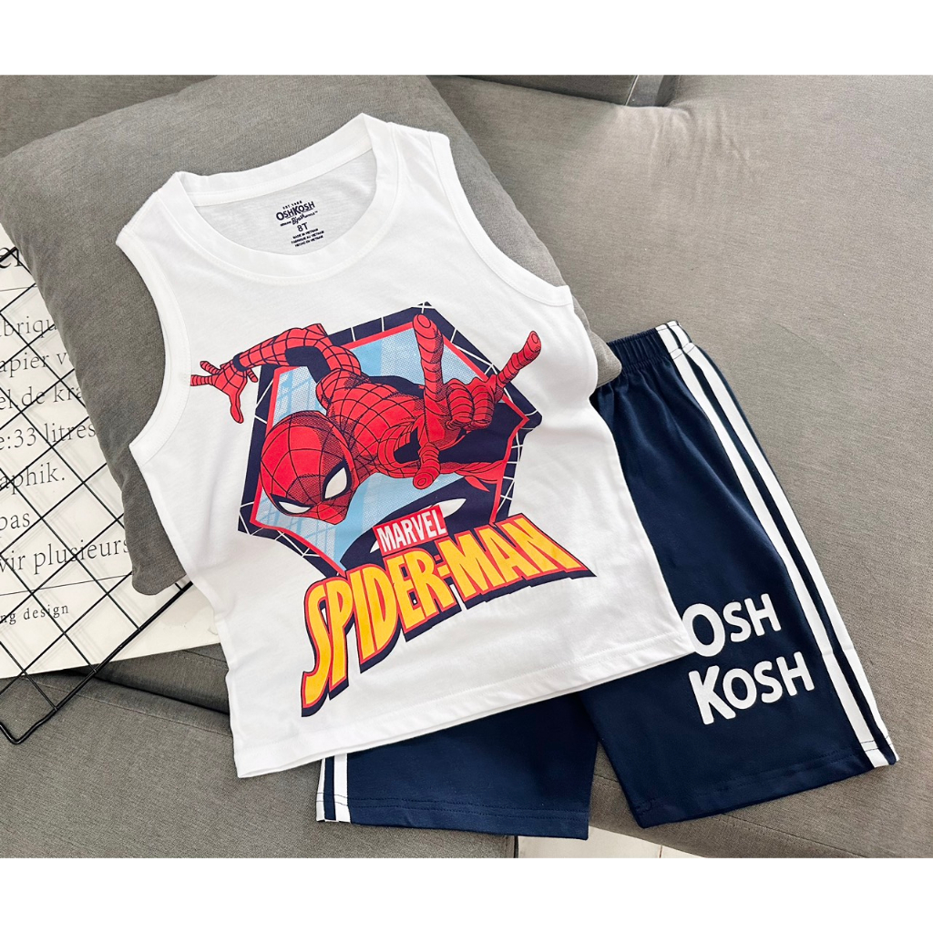 Bộ ba lỗ quần đùi lửng thun Cotton 4 chiều chính phẩm O.S.K cho bé trai từ 12-45kg-Quần áo bé Trai-Pikakids