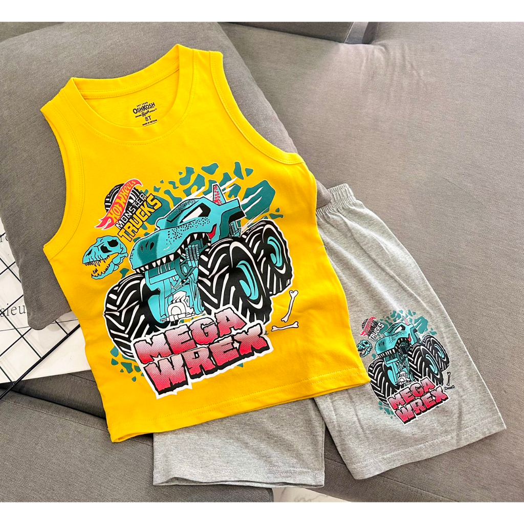 Bộ ba lỗ quần đùi lửng thun Cotton 4 chiều chính phẩm O.S.K cho bé trai từ 12-45kg-Quần áo bé Trai-Pikakids