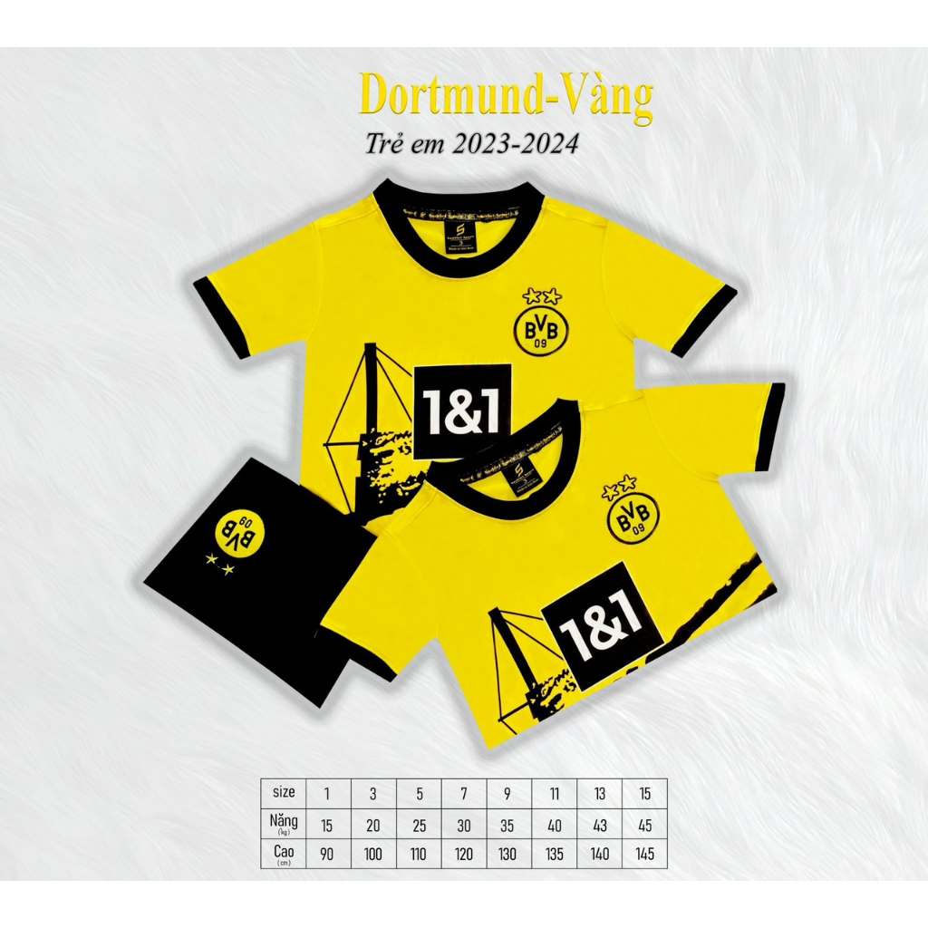 Bộ thể thao Dot-mun vàng giải mới 2023-2024 - Bộ bóng đá bé trai bé gái vải thun lạnh