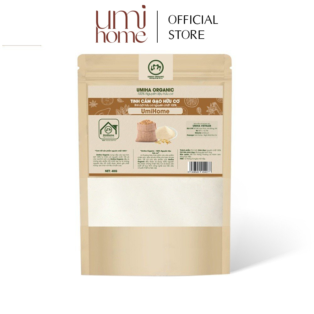 Bột Cám Gạo đắp mặt hữu cơ UMIHOME nguyên chất | Rice bran flour 40G