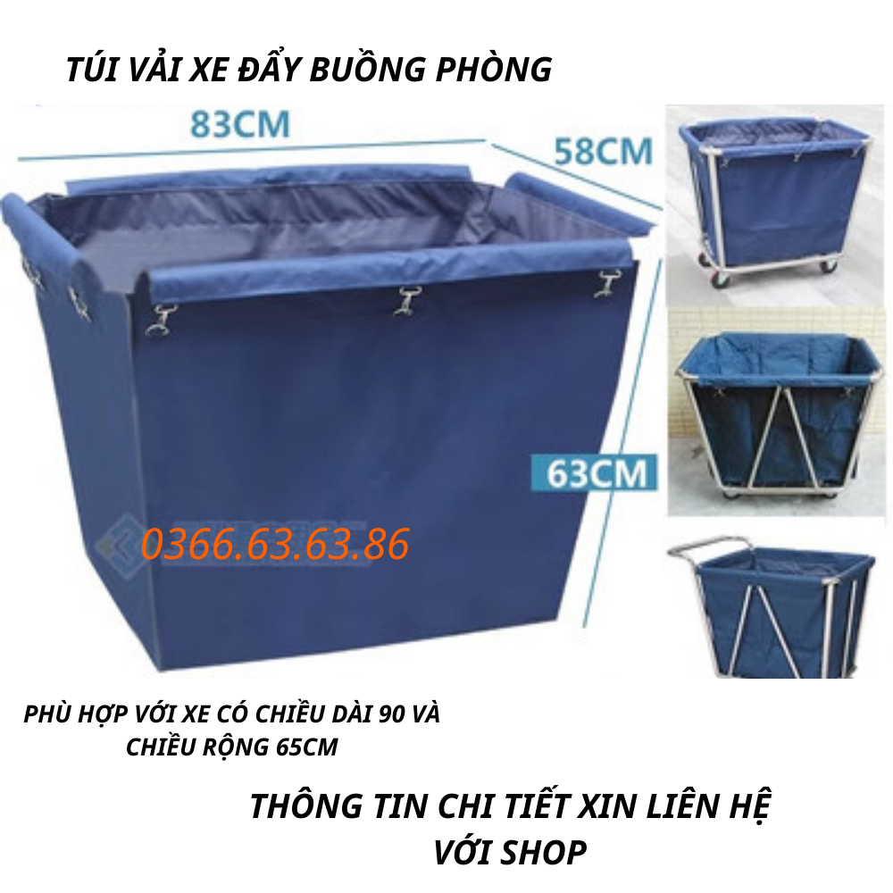 Túi vải xe đẩy dọn phòng khách sạn, túi vải bạt chống thấm nước. phụ kiện túi vải xe đẩy