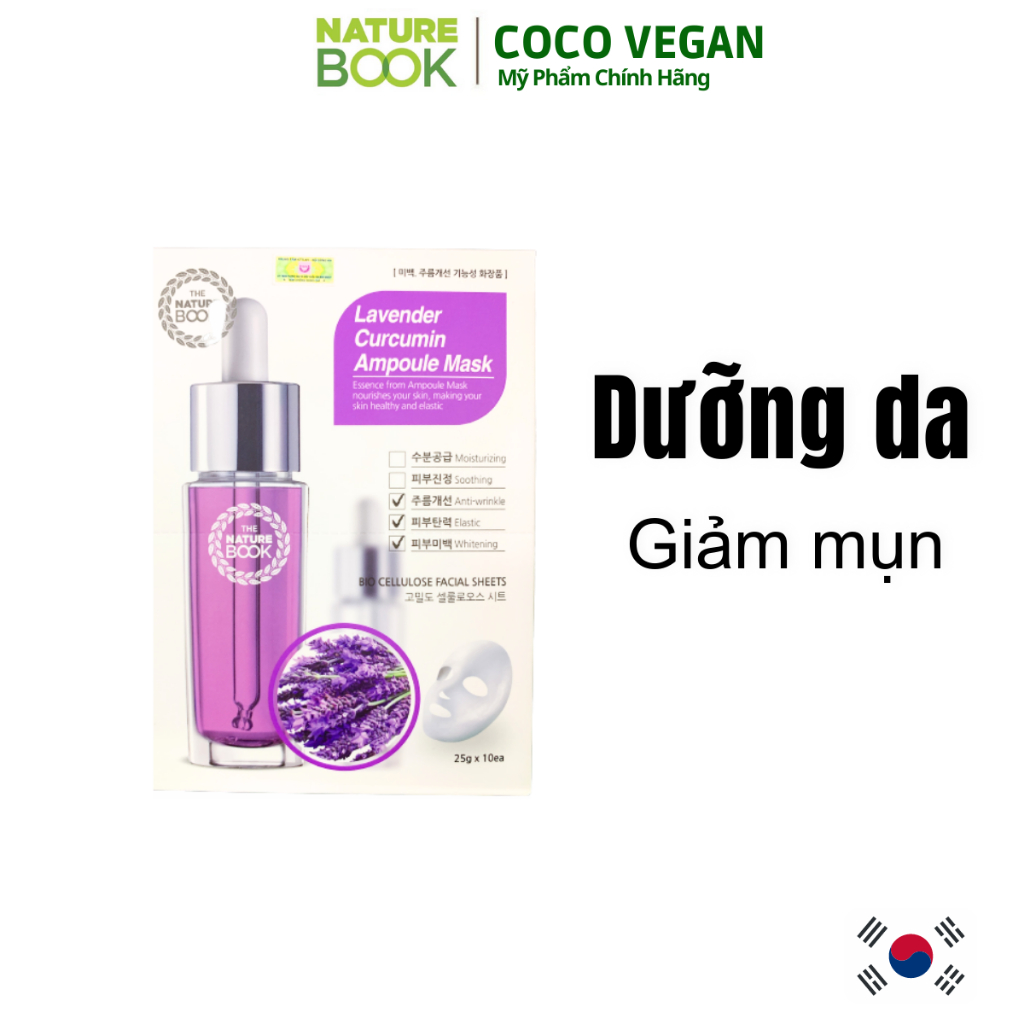 Mặt nạ giấy dưỡng trắng da Hàn Quốc, cấp ẩm mờ thâm bổ sung collagen, nhau thai cừu Nature Book NCC COCO VEGAN