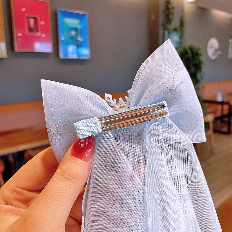 Phụ kiện kẹp tóc ruy băng dài Hóa trang công chúa Elsa cho bé gái