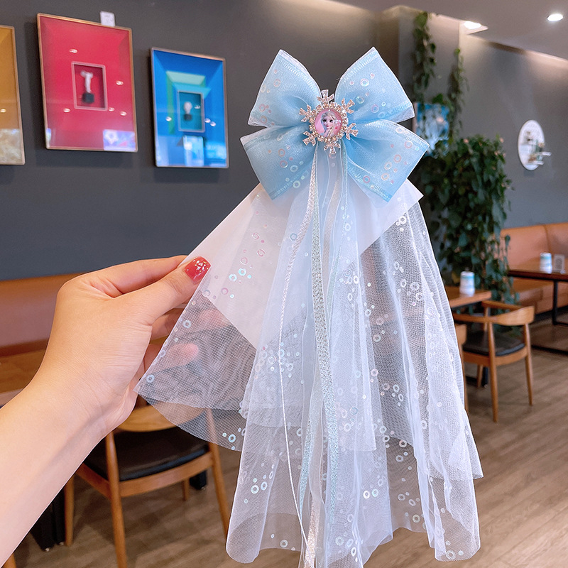 Phụ kiện kẹp tóc ruy băng dài Hóa trang công chúa Elsa cho bé gái