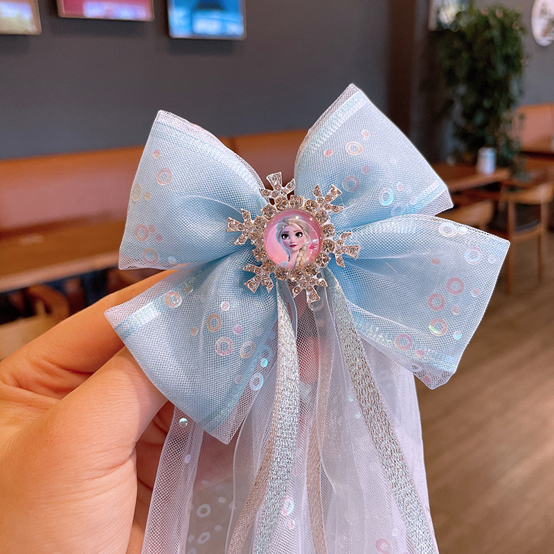 Phụ kiện kẹp tóc ruy băng dài Hóa trang công chúa Elsa cho bé gái