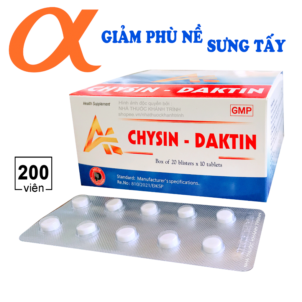 (Hộp 200 viên) Alpha Chysin – Daktin giảm sưng tấy, phù nề