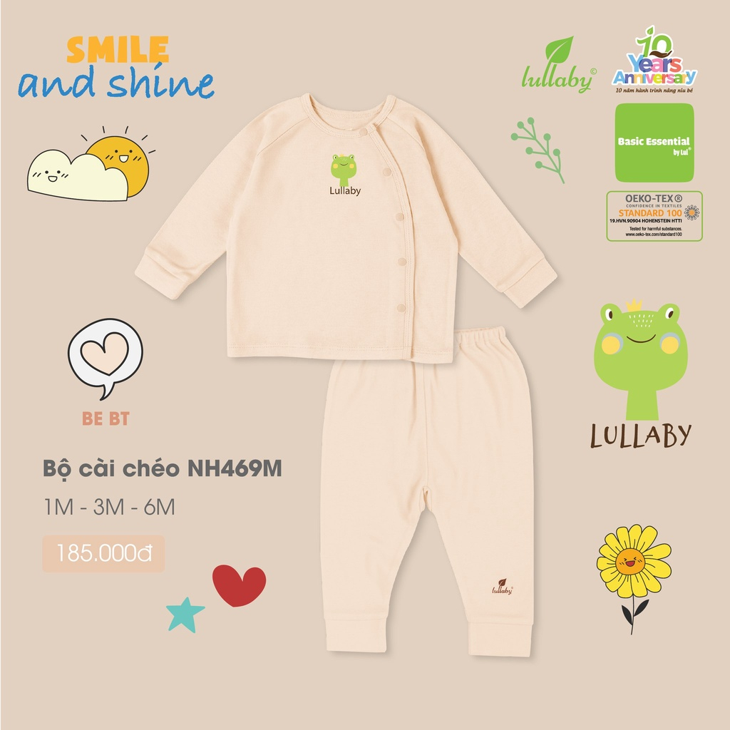 Bộ Quần Áo Dài Tay Sơ Sinh Lullaby Cài Chéo Chất Liệu Cotton NH469M - Hàng Chính Hãng