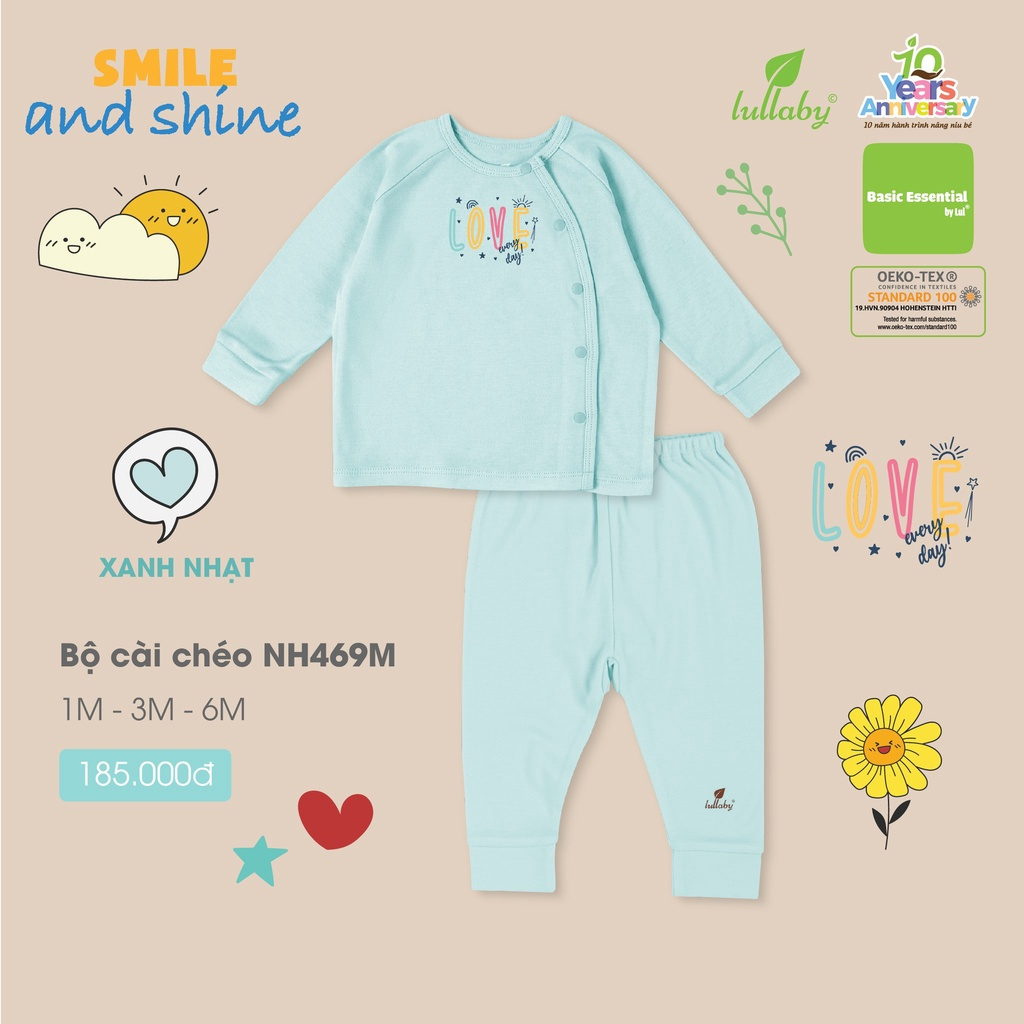 Bộ Quần Áo Dài Tay Sơ Sinh Lullaby Cài Chéo Chất Liệu Cotton NH469M - Hàng Chính Hãng
