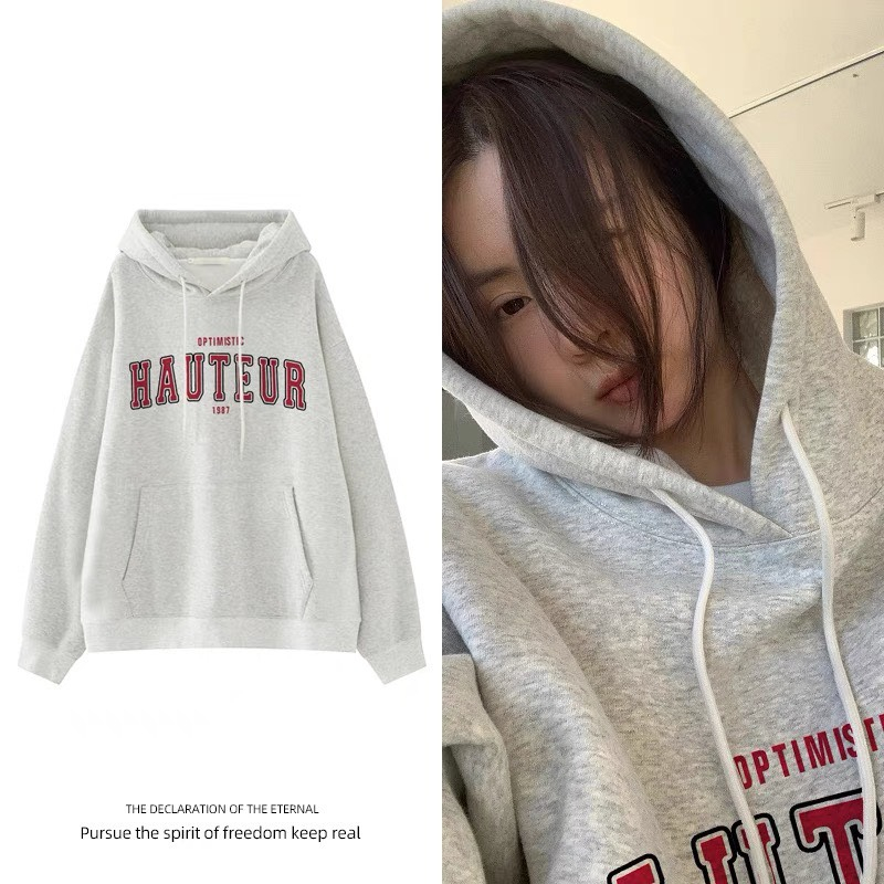Áo hoodies unisex Hauteur form rộng in 5D họa tiết chữ chất liệu nỉ chần bông ấm áp