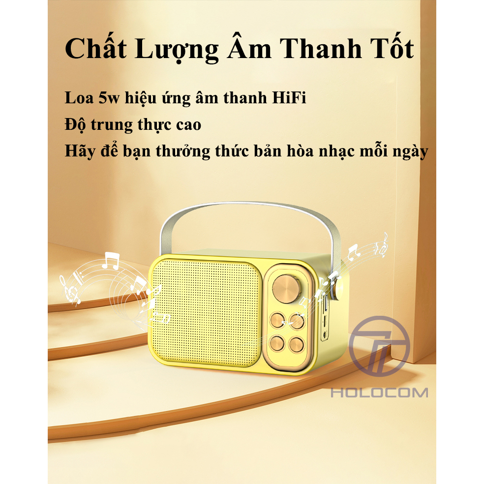 Loa Bluetooth Mini Karaoke Xách Tay YS103 Không Dây HOLOCOM Kèm Micro Hát Karaoke Âm Hay Công Suất 6W-  Đa Chức Năng