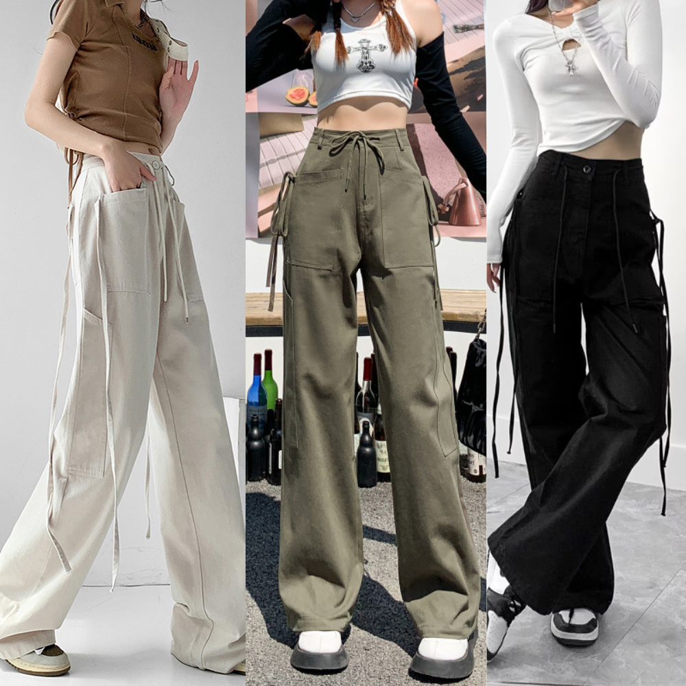 Quần Kaki Nữ Cargo Pants Túi Hộp MIA Phối Dây Rút Lưng Cao ,Quần kaki Túi Hộp nữ  Dáng Suông Phong Cách Ulzzang Cực Chất