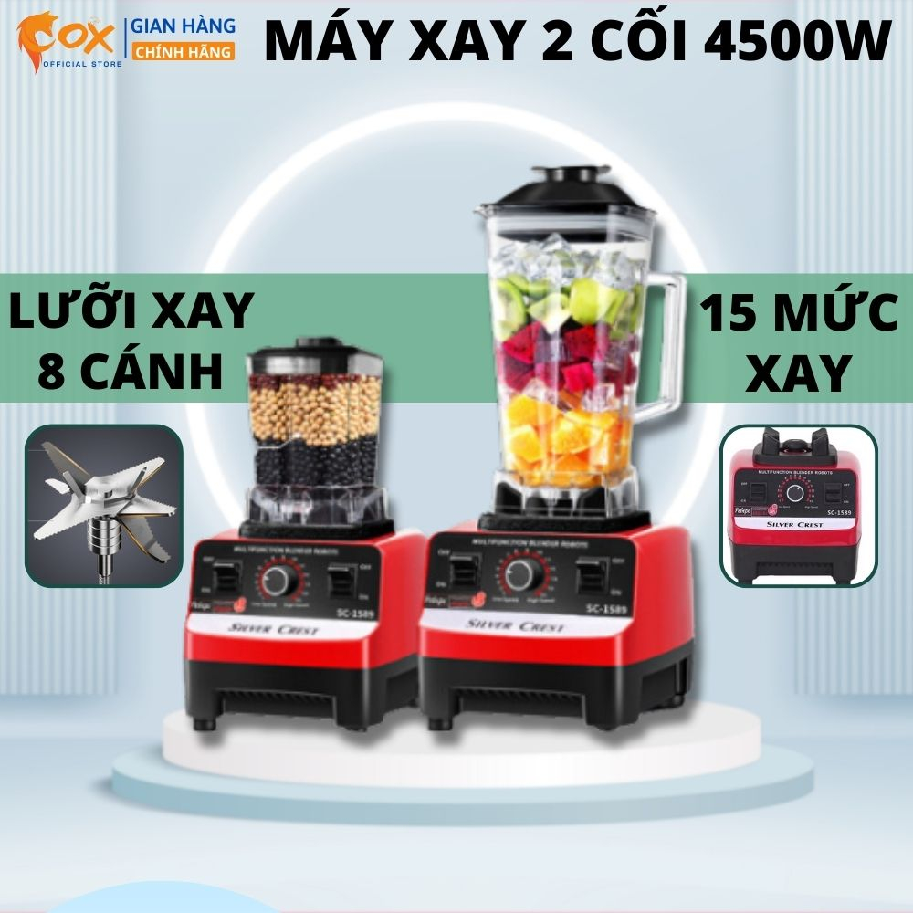 Máy xay sinh tố 2 cối xay công suất 4500W với lưỡi dao hợp kim 8 cánh xay hoa quả thịt cá siêu mạnh