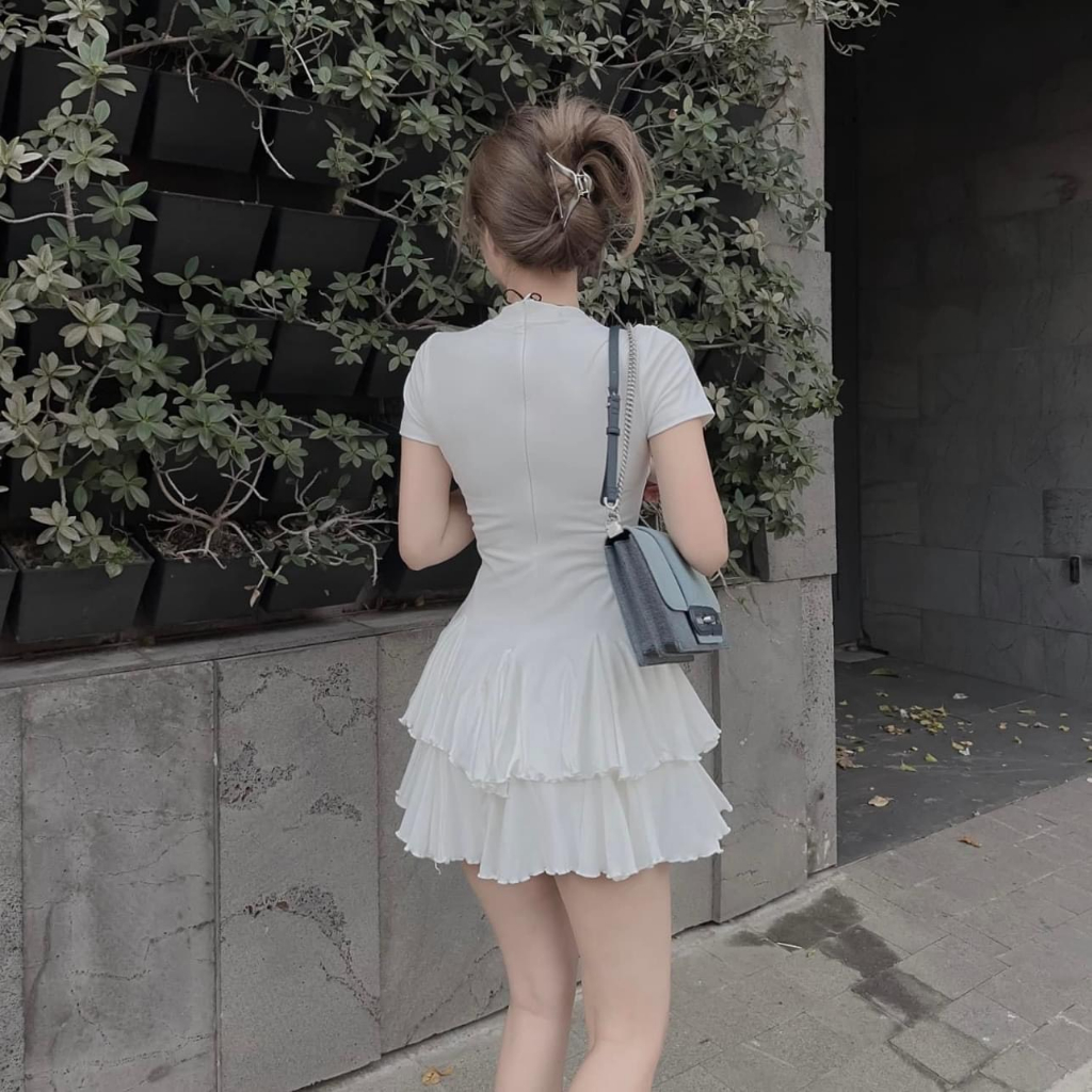 Sét bộ nữ dáng xoè cổ tròn tua rua xếp ly tầng chất vải thun cotton lạnh dày hot trend tôn da,tôn dáng cho các tình yêu
