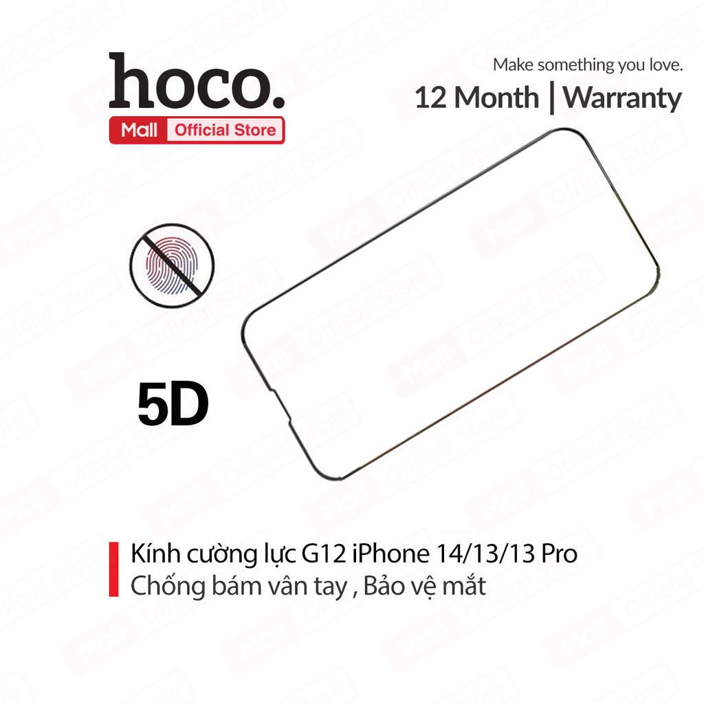 Kính cường lự Hoco G12 full màn hình dày 0.4mm chống bám vân tay độ nhạy cao cho iPhone 14/13/13 Pro