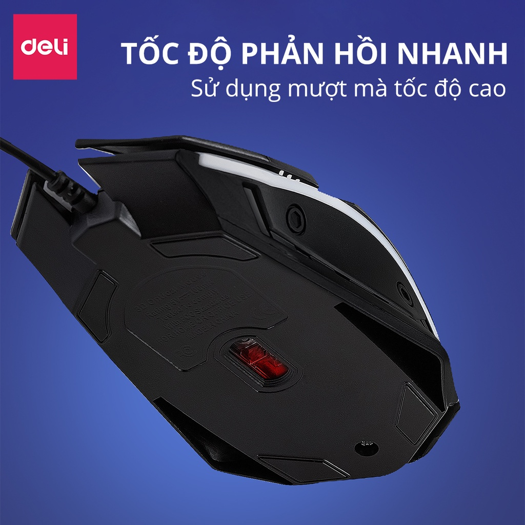 Chuột Máy Tính Gaming Deli - Có Đèn Led Nhiều Màu 1000 DPI Dùng Văn Phòng Chơi Game Cho Laptop, PC Bảo Hành Chính Hãng