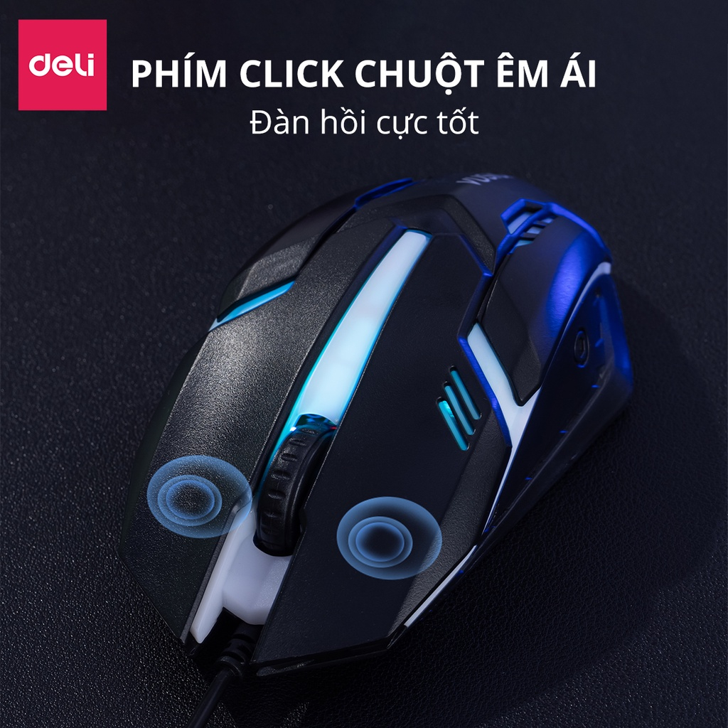 Chuột Máy Tính Gaming Deli - Có Đèn Led Nhiều Màu 1000 DPI Dùng Văn Phòng Chơi Game Cho Laptop, PC Bảo Hành Chính Hãng